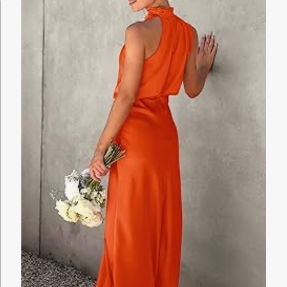 Elegant Orange Sleeveless Dress Large - Picture 5 of 6